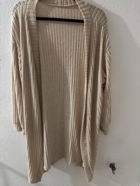 Women's Open-Front Ribbed Cardigan Sweater - Cream